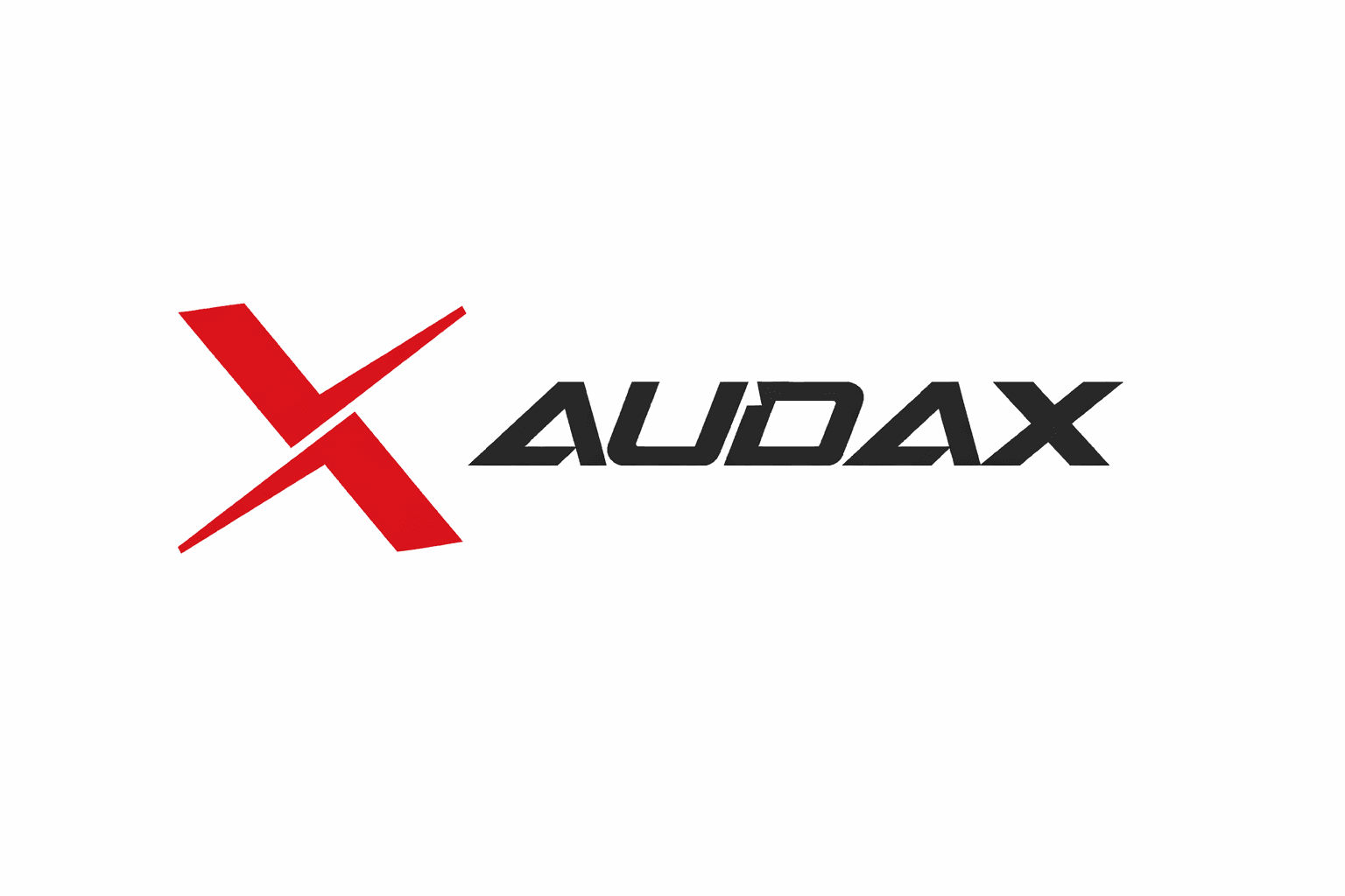 Logotipo con una X roja estilizada a la izquierda y la palabra AUDAX en negro.