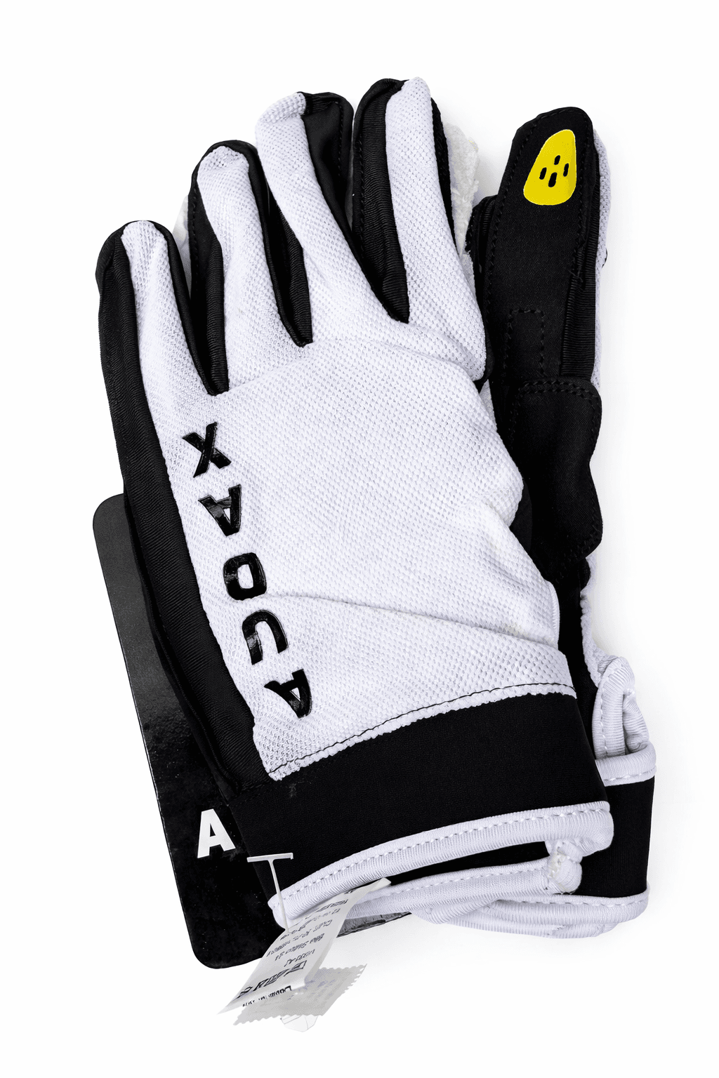 Guantes deportivos XAGCA en blanco y negro con malla transpirable sobre un fondo blanco.